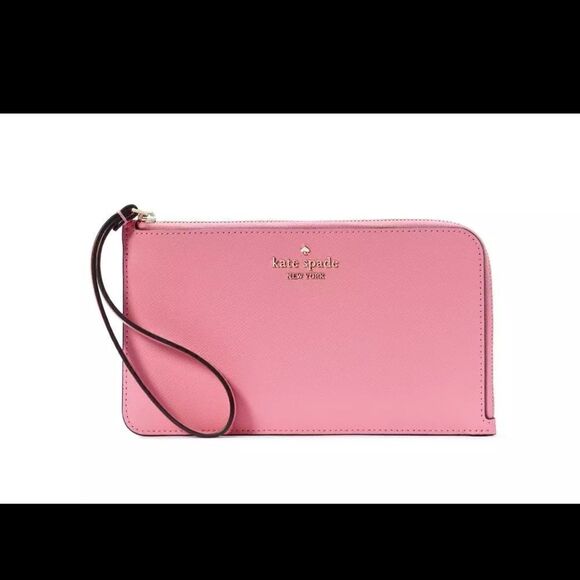 Kate Spade Lucy Medium L-Zip Saffiano Leather Wristlet Blossom Pink KD546 - Picture 1 of 6